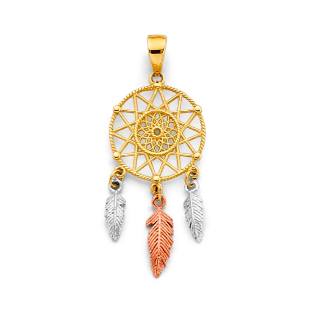 14KT Gold Tri-Color Dangling Dream Catcher Fancy Pendant